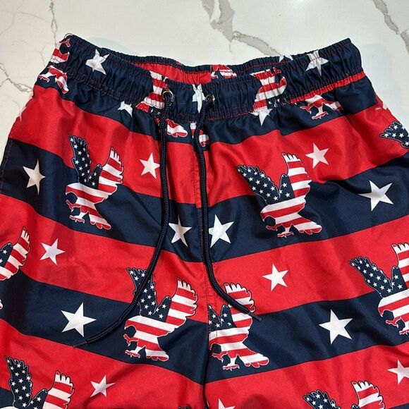 US Polo Association | Stars Stripes Boys Red White Navy Blue Swim Trunks - Picture 5 of 14